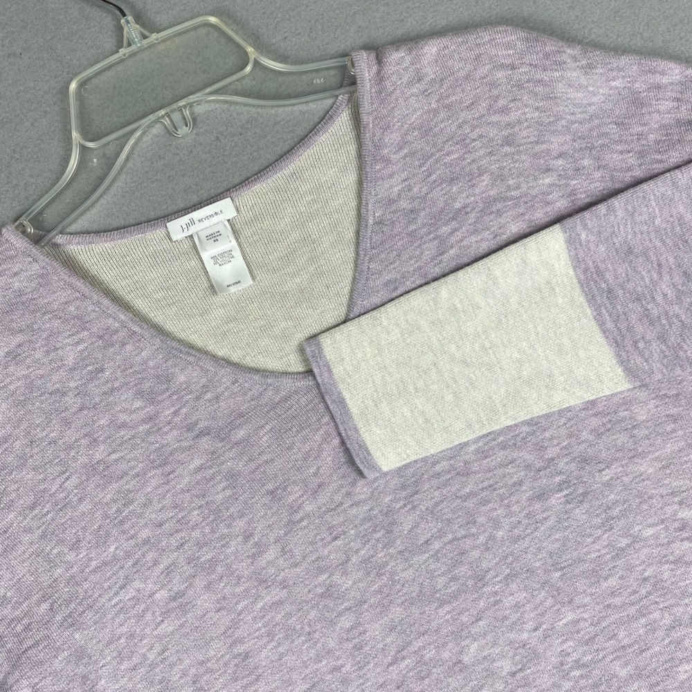 J. Jill Reversible V-Neck Sweater XS Lavender Purple Cream Navy Colorblock